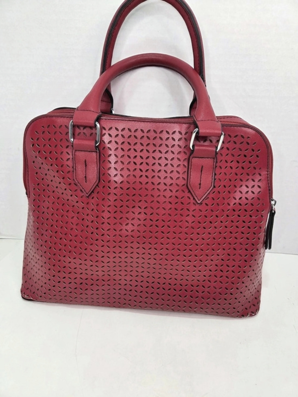 Christian Siriano Red Double Handle Satchel Handbag Purse